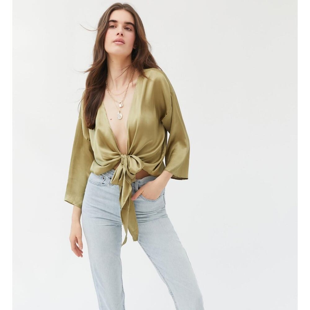 Urban Outfitters | Satin Tie-Front Top Size S NWT